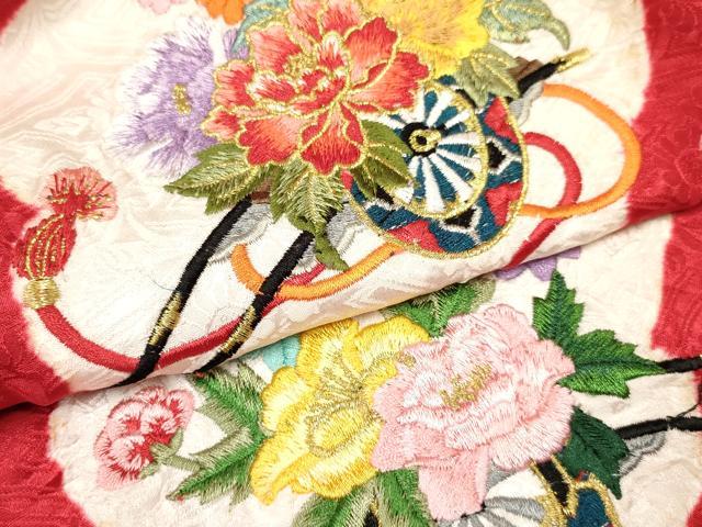 平和屋着物[]七五三 女の子 ３歳 祝着 三つ身 刺繍 絞り 花車文 平和屋着物[]七五三　女の子　３歳　祝着　三つ身　花籠文　暈し染め　金銀彩　逸品　DABA3697ma