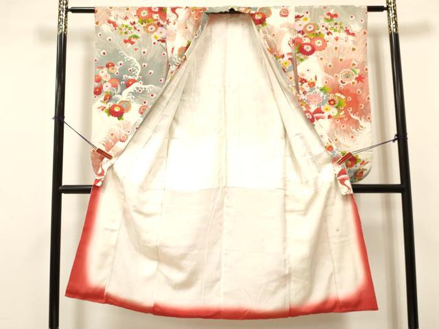 平和屋着物[]アンティーク　大正ロマン　七五三　女の子　７歳　祝着　四つ身　立波孔雀花文　金彩　逸品　DAAY3517ma_1