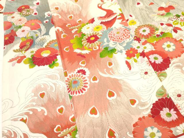平和屋着物[]アンティーク　大正ロマン　七五三　女の子　７歳　祝着　四つ身　立波孔雀花文　金彩　逸品　DAAY3517ma_3