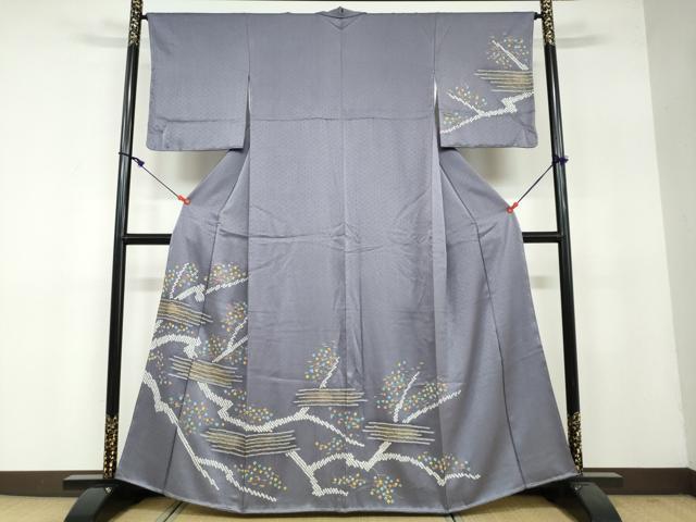 平和屋着物●訪問着　総絞り　刺繍　枝葉文　金彩　正絹　逸品　未使用　DAAY5041ud