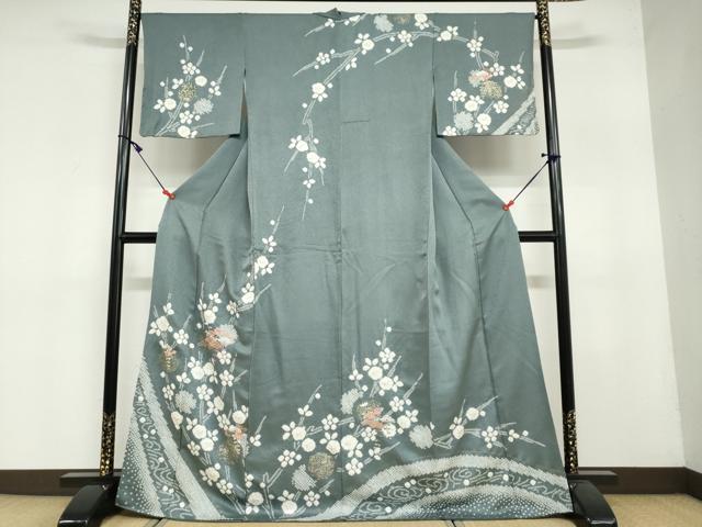 平和屋着物●訪問着　絞り　刺繍　草花文　金銀彩　ロング丈　正絹　逸品　DAAY5060ud