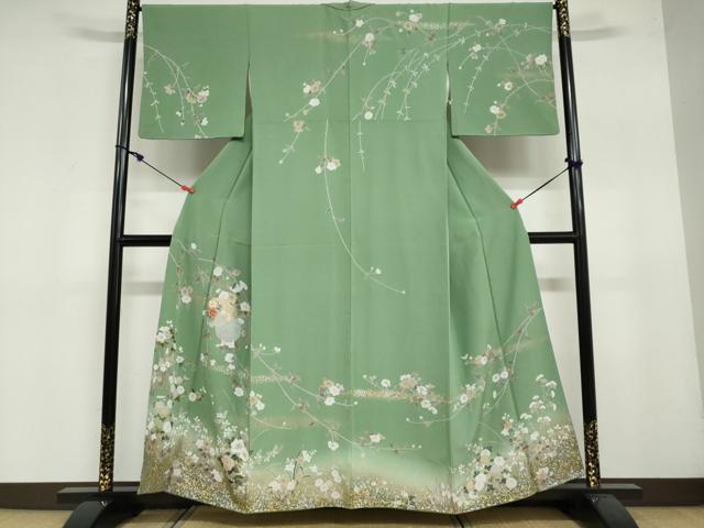 平和屋着物●訪問着　駒刺繍　雪輪草花文　暈し染め　金銀彩　正絹　逸品　DAAY5073ud