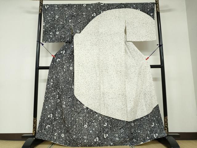 平和屋着物●訪問着　雪輪洋花文　黒地　鈴乃屋扱い　正絹　逸品　DAAY5084ud