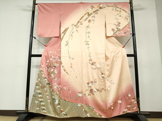 平和屋着物●訪問着　駒刺繍　熨斗草花文　暈し染め　金彩　正絹　逸品　DAAY5098ud