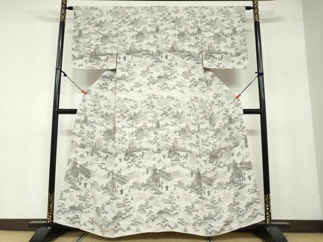 平和屋着物●訪問着　人物風景文　金彩　反端付き　正絹　逸品　DAAY5112ud