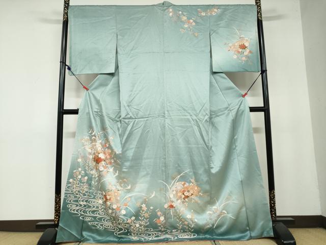 平和屋着物●訪問着　地紙飛鶴草花文　金彩　正絹　逸品　DAAY5164ud