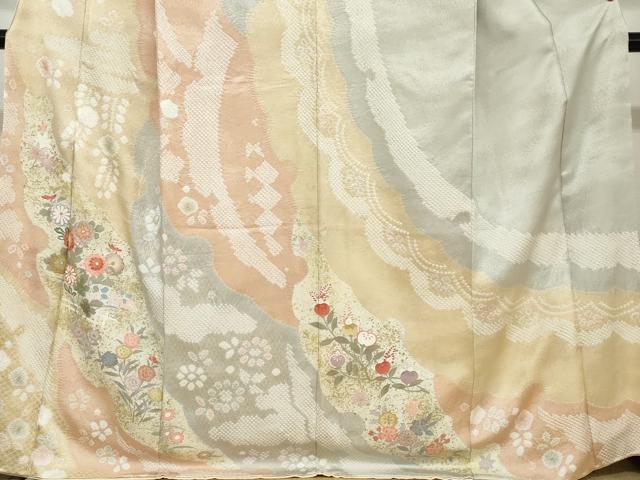 平和屋着物○訪問着 絞り 道長草花文 金彩 正絹 逸品 DAAY5175ud