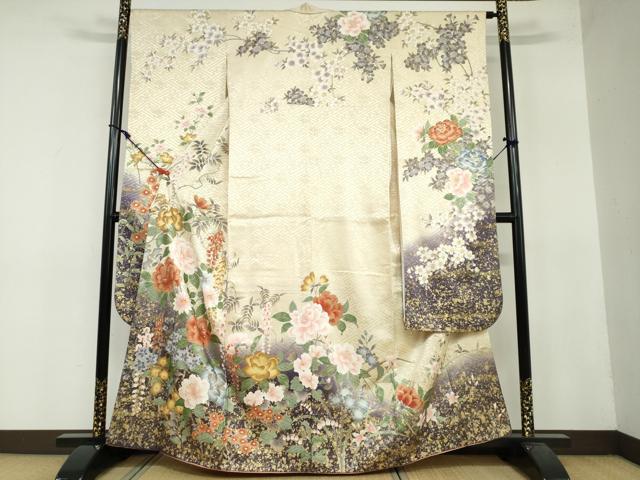 平和屋着物●豪華振袖　草花文　金彩　正絹　逸品　DAAY5195ud