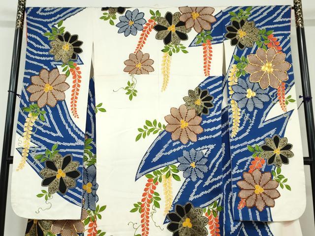 平和屋着物○豪華振袖 駒刺繍 鹿の子舞花文 金彩 正絹 逸品 DAAY5199ud