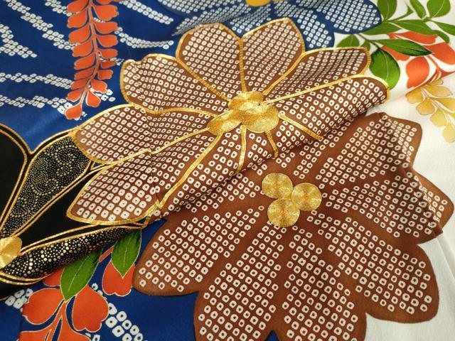 平和屋着物○豪華振袖 駒刺繍 鹿の子舞花文 金彩 正絹 逸品 DAAY5199ud