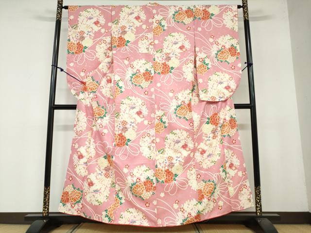 平和屋着物●小振袖　二尺袖　結び紐草花文　金彩　洗える着物　逸品　新品　DAAY5320ud