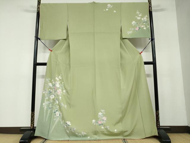 平和屋着物●訪問着　友禅　枝花文　暈し染め　反端付き　正絹　逸品　DAAY5346ud