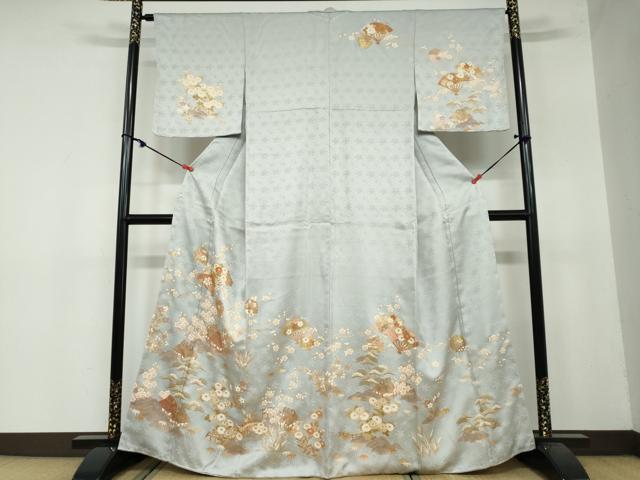 平和屋着物●訪問着　駒刺繍　扇面草花風景文　金彩　正絹　逸品　DAAY5371ud