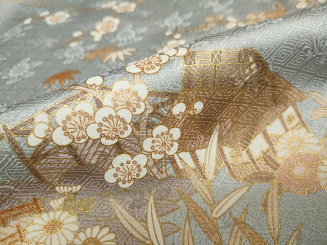 平和屋着物○訪問着 駒刺繍 扇面草花風景文 金彩 正絹 逸品 DAAY5371ud