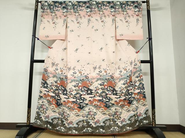 平和屋着物●訪問着　鳳凰草花文　暈し染め　金彩　正絹　逸品　未使用　DAAY5375ud