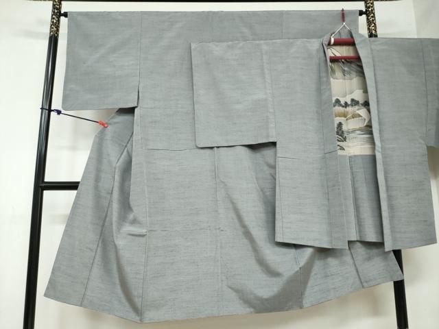 平和屋着物●男性　紬　アンサンブル　鼠色　正絹　逸品　DAAY5385ud