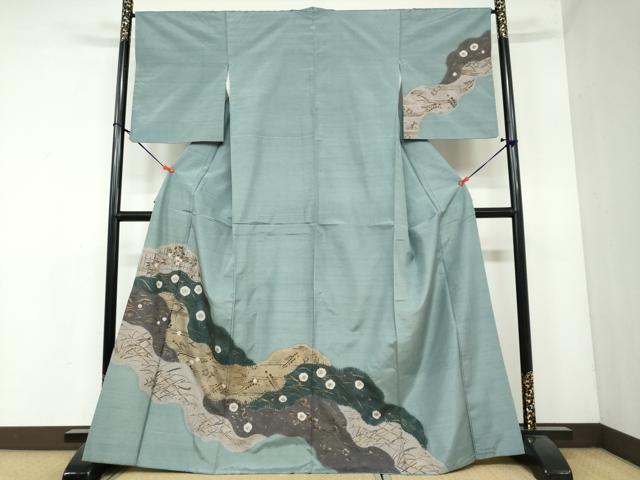 平和屋着物●訪問着　紬地　絞り　道長草花文　金銀彩　正絹　逸品　DAAY5406ud