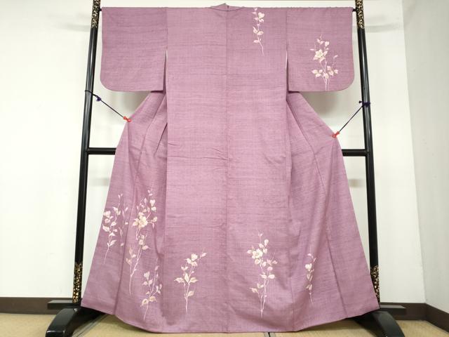 平和屋着物●訪問着　紬地　ろうけつ染め　草花文　正絹　逸品　DAAY5407ud