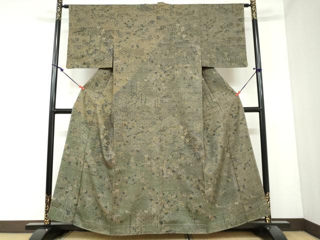 平和屋着物●染織の名門　しょうざん  生紬　訪問着　雲取草花文　銀座おゝぎ屋扱い　正絹　逸品　未使用　DAAY5414ud