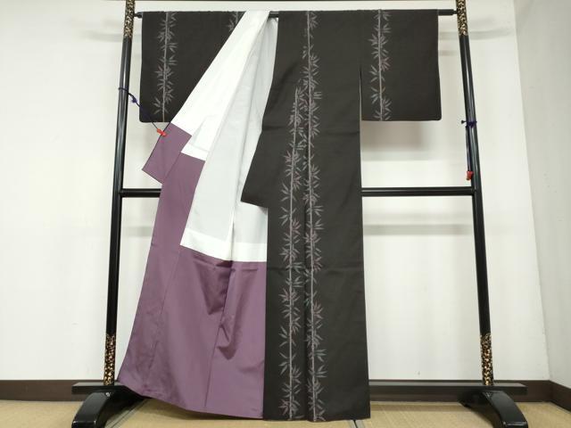 平和屋着物○本場大島紬 9マルキ 地空き 笹竹文 黒地 正絹 逸品