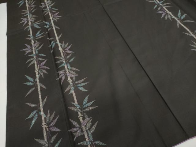 平和屋着物○本場大島紬 9マルキ 地空き 笹竹文 黒地 正絹 逸品