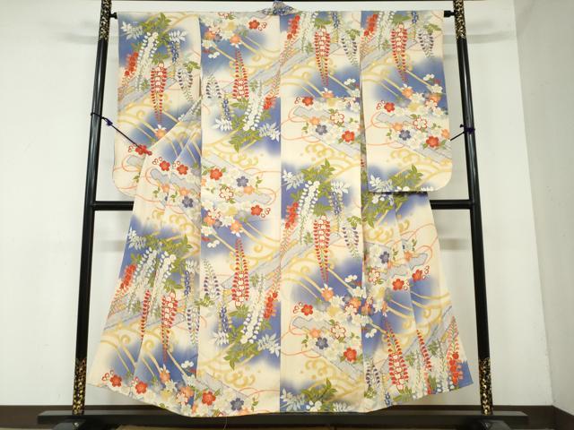 平和屋着物●アンティーク　大正ロマン　小振袖　立波草花文　正絹　逸品　DAAY5442ud