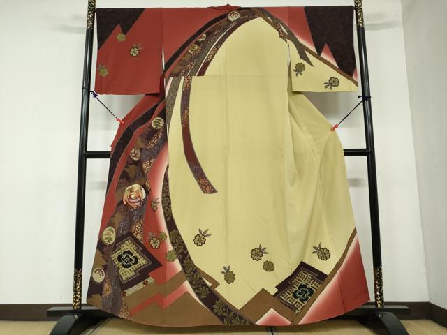 平和屋着物●訪問着　刺繍　熨斗鳳凰草花文　暈し染め　金彩　正絹　逸品　DAAY5483ud