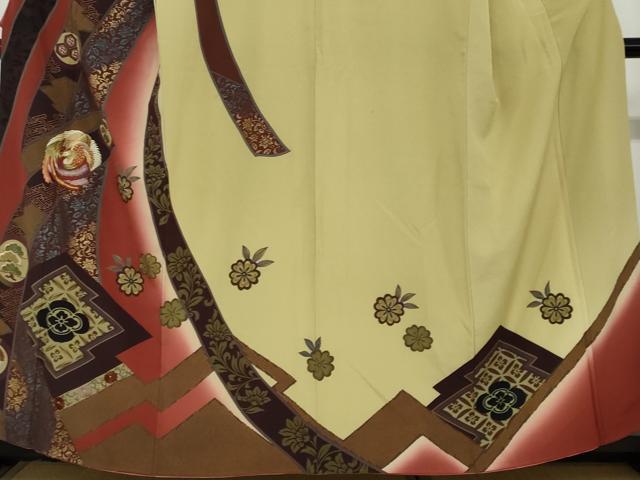 平和屋着物○訪問着 刺繍 熨斗鳳凰草花文 暈し染め 金彩 正絹