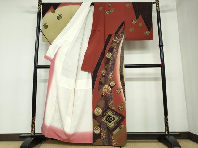 平和屋着物●訪問着　刺繍　熨斗鳳凰草花文　暈し染め　金彩　正絹　逸品　DAAY5483ud 平和屋着物○訪問着 刺繍 熨斗鳳凰草花文 暈し染め 金彩 正絹