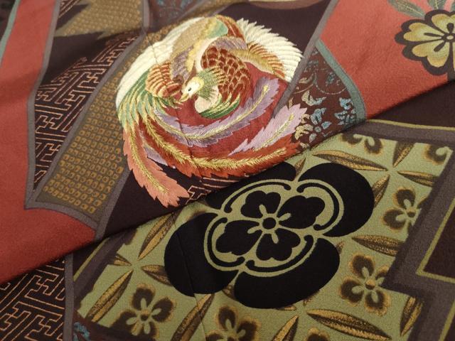 平和屋着物○訪問着 刺繍 熨斗鳳凰草花文 暈し染め 金彩 正絹