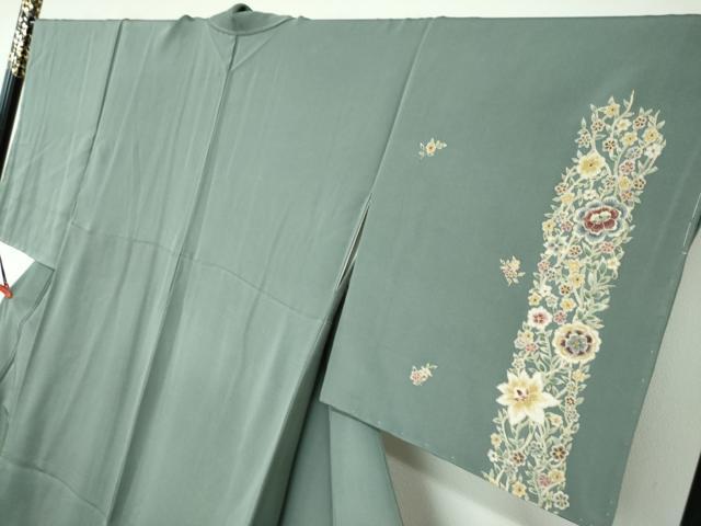 平和屋着物○訪問着 草花文 駒雲井 金彩 反端付き 正絹 逸品