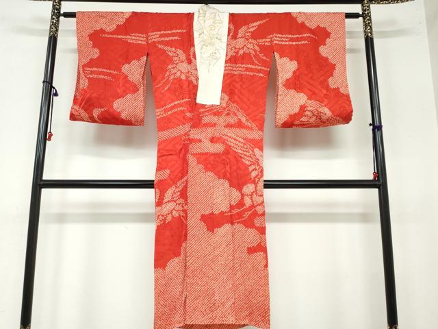 平和屋着物●長襦袢　袷　絞り　雲取飛鶴文　半衿刺繍　正絹　逸品　DAAY5510ud