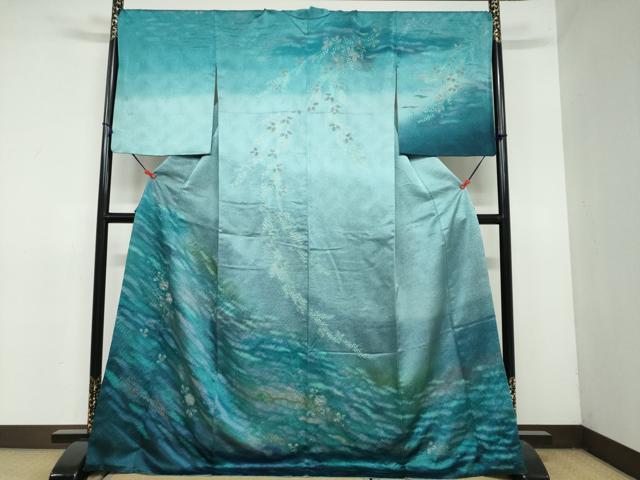 平和屋着物●訪問着　絞り　辻が花　暈し染め　金彩　銀通し地　ロング丈　正絹　逸品　DAAY5625ud