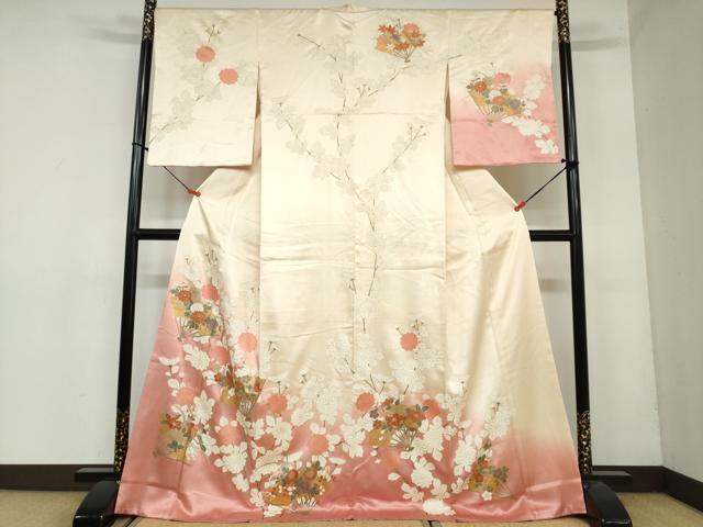 平和屋着物●訪問着　駒刺繍　扇面草花文　暈し染め　金彩　正絹　逸品　DAAY5665ud