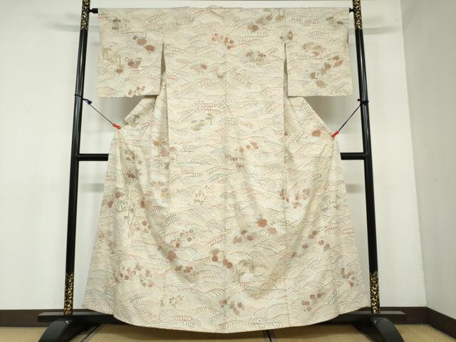 平和屋着物●上質な紬　地紙草花文　金彩　正絹　逸品　DAAY5667ud