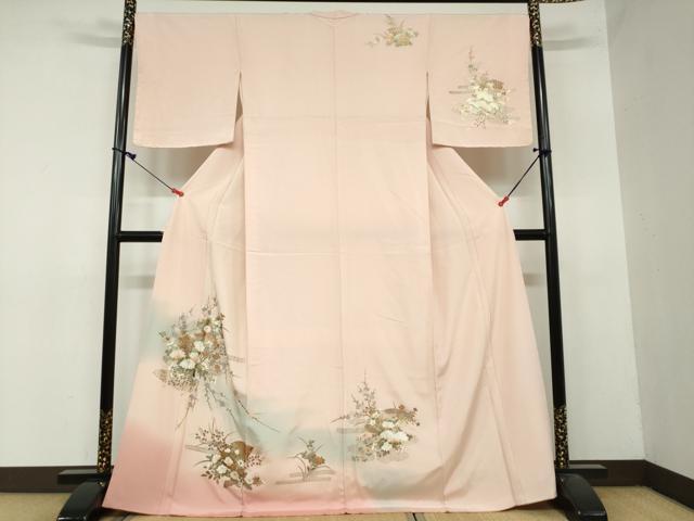 平和屋着物●訪問着　扇面草花文　暈し染め　金彩　正絹　逸品　未使用　DAAY5725ud