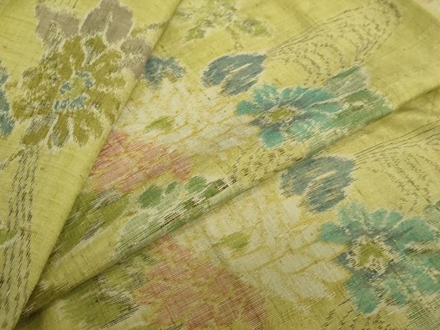 平和屋着物●小千谷紬　流水草花文　正絹　逸品　未使用　DAAY5771ud