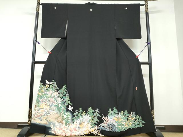 平和屋着物●本加賀友禅作家　池田裕　黒留袖　飛鶴風景草花文　暈し染め　正絹　逸品　DAAY5804ud