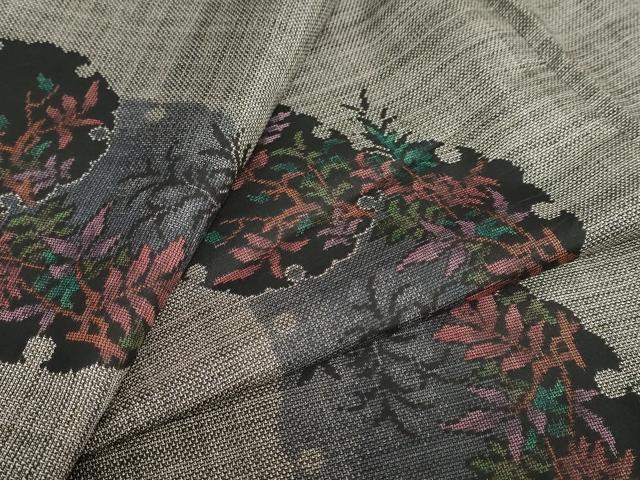 平和屋着物●本場大島紬　9マルキ　雪輪草葉文　正絹　逸品　DAAY5856ud