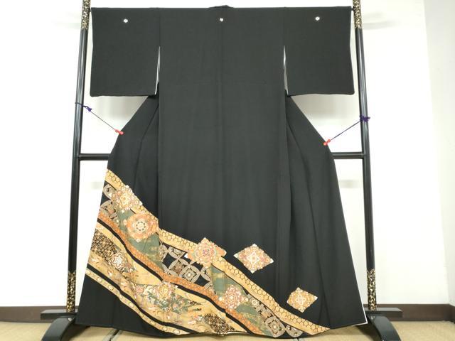 平和屋着物●豪華黒留袖　駒刺繍　正倉院更紗花鳥文　金彩　正絹　逸品　DAAY5874ud