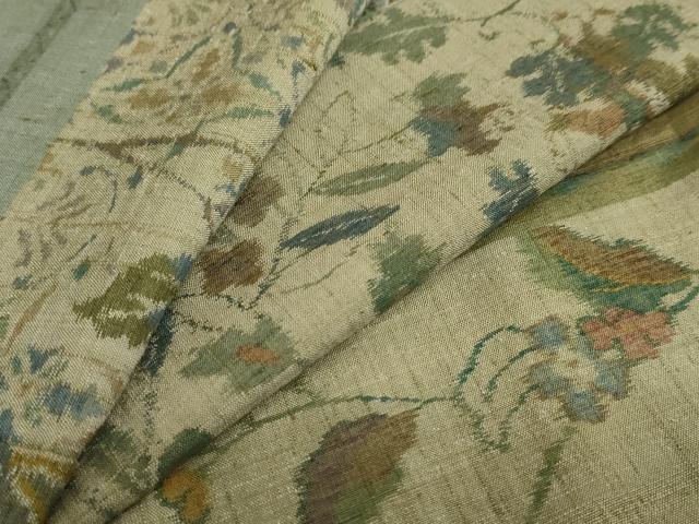 平和屋着物●小千谷紬　百柄　横段草花文　正絹　逸品　DAAY5943ud