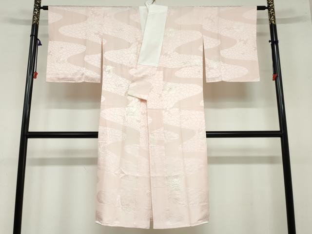 平和屋着物●長襦袢　袷　絞り　流水舞花地紋　正絹　逸品　DAAY5945ud