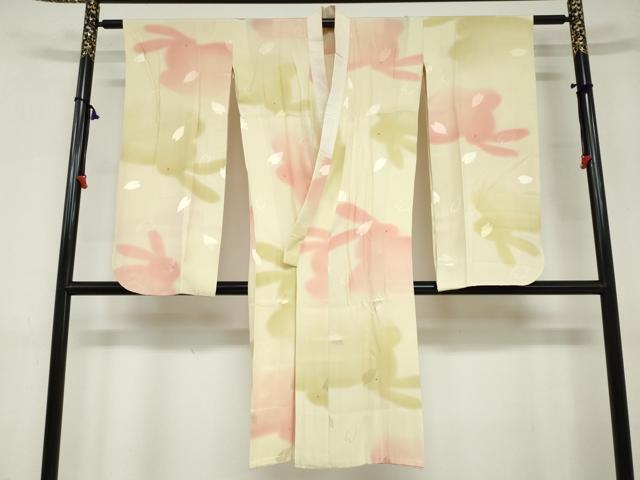 平和屋着物●振袖用長襦袢　無双仕立て　舞桜地紋　兎　暈し染め　正絹　逸品　DAAY5946ud