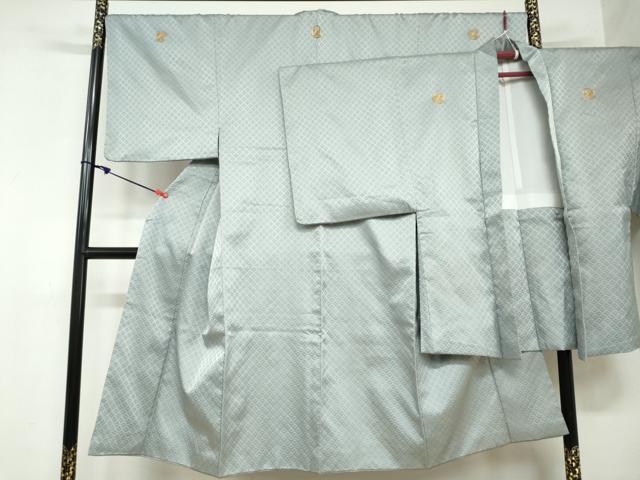 平和屋着物●男性　色紋付　長羽織セット　菱文　湊鼠色　金糸　正絹　逸品　DAAY5961ud