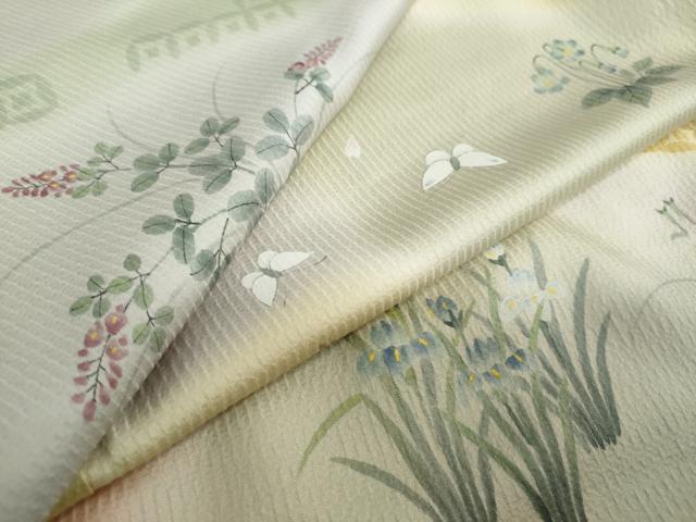 平和屋着物●訪問着　手描き　花蝶文　暈し染め　正絹　逸品　DAAY5973ud
