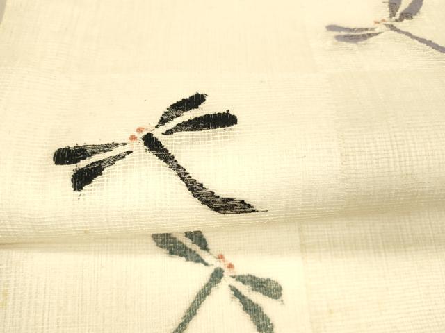 平和屋着物＊夏物 太鼓柄袋帯 すくい織 蜻蛉 銀糸 正絹 逸品 DAAY8017cm