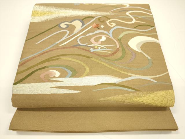 平和屋着物●爪掻き本綴れ　八寸名古屋帯　流水草葉文　金銀糸　正絹　逸品　DAAY8040cm