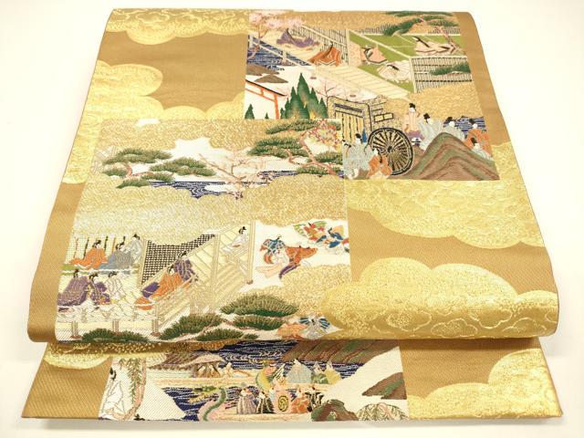 平和屋着物●袋帯　六通柄正絹　唐織　人物風景文　金糸　松坂屋扱い　逸品　DAAY8043cm