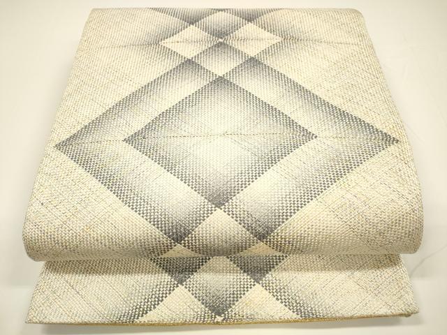 平和屋着物●両面　全通柄袋帯　組織　菱文　よろけ縞　金糸　正絹　逸品　DAAY8044cm