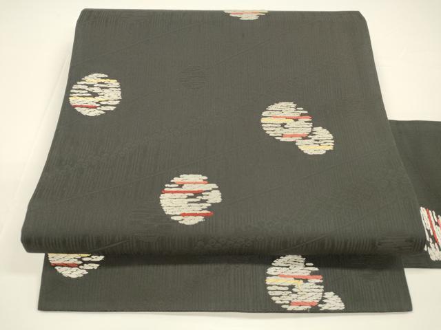 平和屋着物●九寸名古屋帯　唐織　抽象文様　黒地　正絹　逸品　DAAY8050cm
